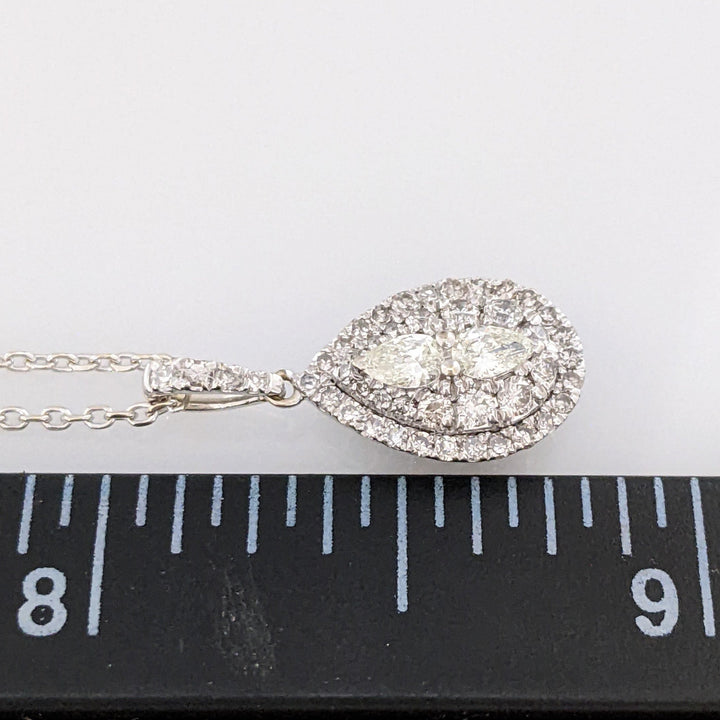 10K WHITE .55 CARAT TOTAL WEIGHT SI2 H DIAMOND PEAR (2) ROUND (46) ESTATE PENDANT & CHAIN 2.7 GRAMS