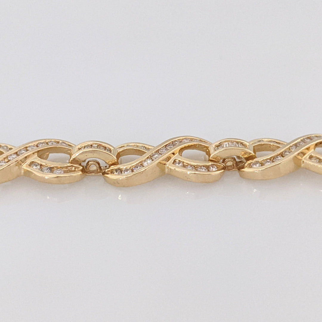 14K 2.13 CARAT TOTAL WEIGHT SI2 I DIAMOND ROUND/ BAGUETTE (213) ESTATE INFINITY BRACELET 16.1 GRAMS