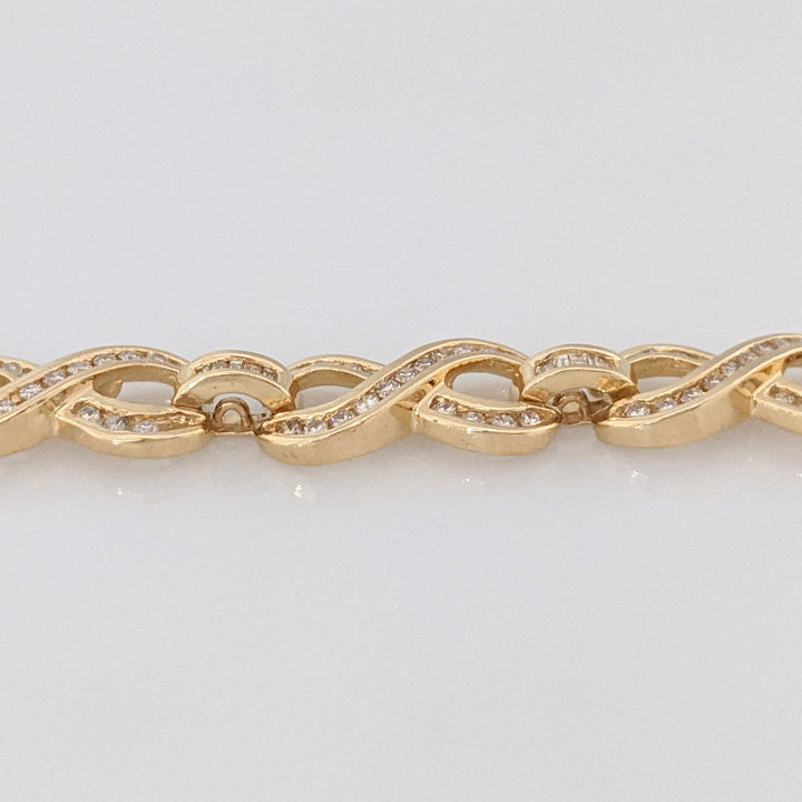 14K 2.13 CARAT TOTAL WEIGHT SI2 I DIAMOND ROUND/ BAGUETTE (213) ESTATE INFINITY BRACELET 16.1 GRAMS