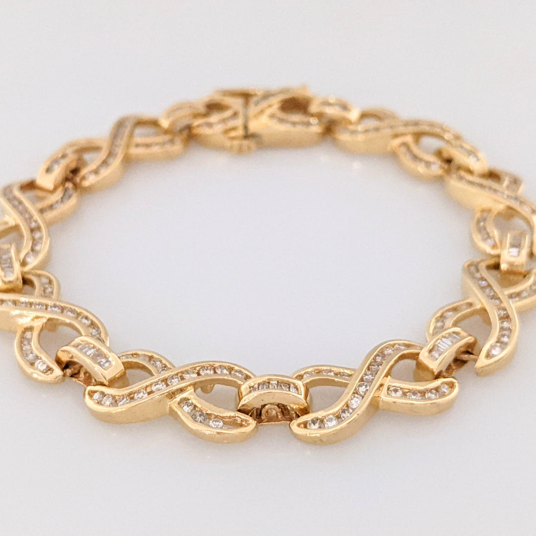 14K 2.13 CARAT TOTAL WEIGHT SI2 I DIAMOND ROUND/ BAGUETTE (213) ESTATE INFINITY BRACELET 16.1 GRAMS