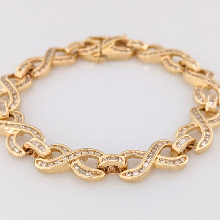 14K 2.13 CARAT TOTAL WEIGHT SI2 I DIAMOND ROUND/ BAGUETTE (213) ESTATE INFINITY BRACELET 16.1 GRAMS