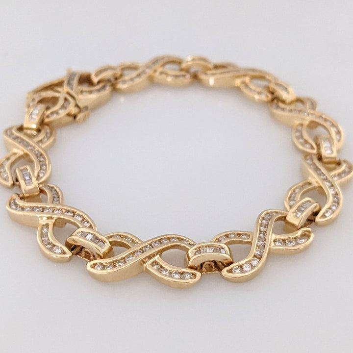 14K 2.13 CARAT TOTAL WEIGHT SI2 I DIAMOND ROUND/ BAGUETTE (213) ESTATE INFINITY BRACELET 16.1 GRAMS