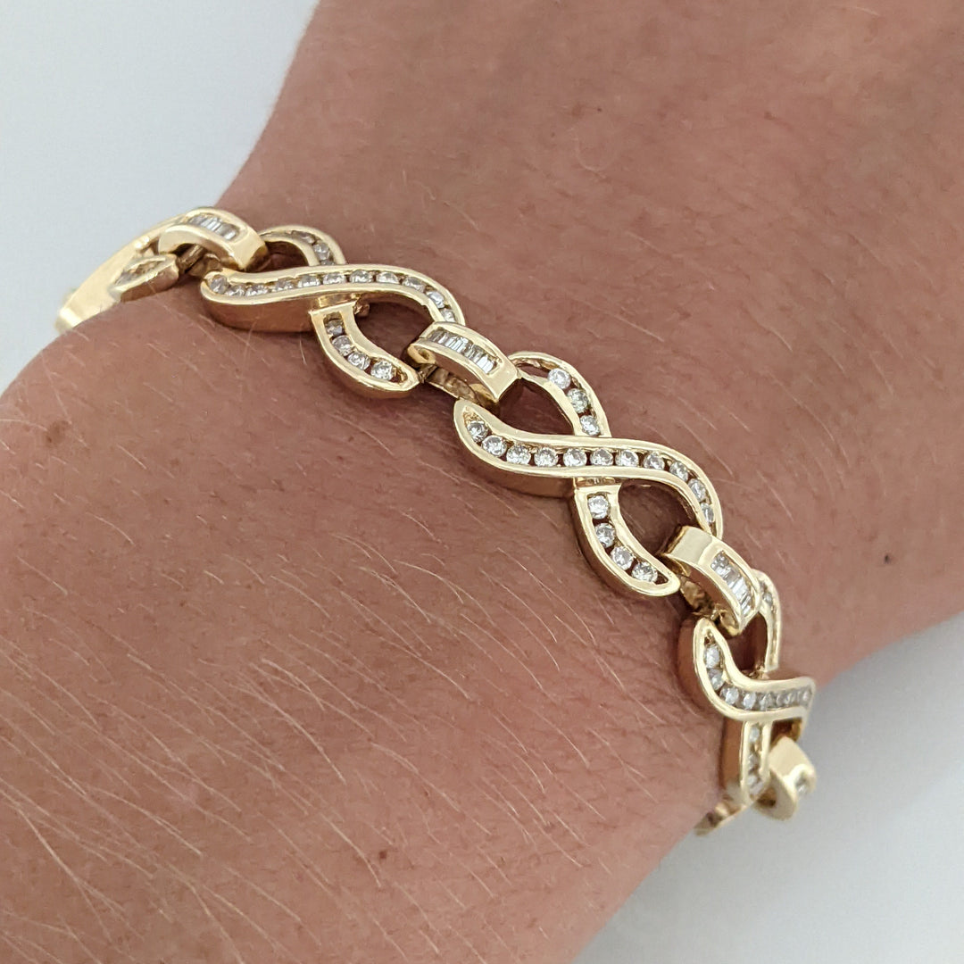 14K 2.13 CARAT TOTAL WEIGHT SI2 I DIAMOND ROUND/ BAGUETTE (213) ESTATE INFINITY BRACELET 16.1 GRAMS