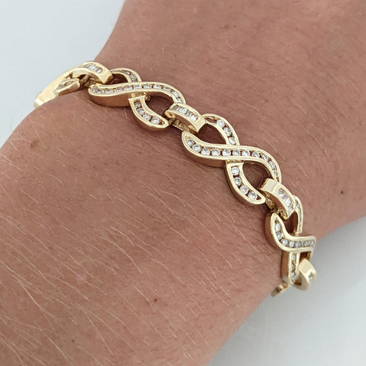 14K 2.13 CARAT TOTAL WEIGHT SI2 I DIAMOND ROUND/ BAGUETTE (213) ESTATE INFINITY BRACELET 16.1 GRAMS