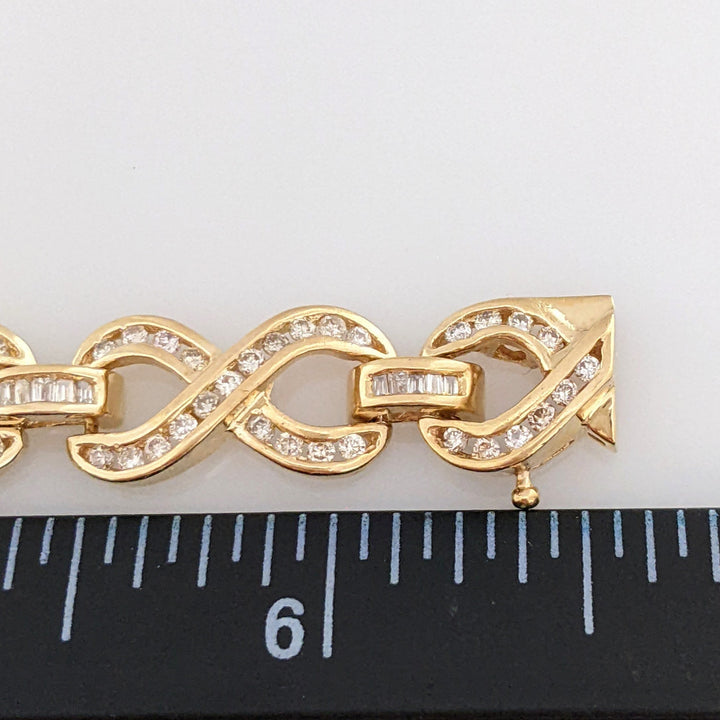 14K 2.13 CARAT TOTAL WEIGHT SI2 I DIAMOND ROUND/ BAGUETTE (213) ESTATE INFINITY BRACELET 16.1 GRAMS