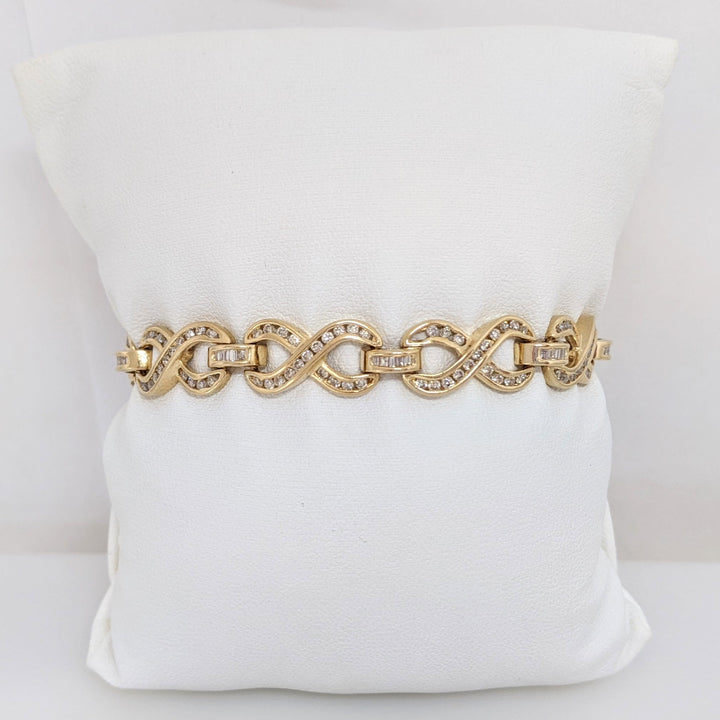 14K 2.13 CARAT TOTAL WEIGHT SI2 I DIAMOND ROUND/ BAGUETTE (213) ESTATE INFINITY BRACELET 16.1 GRAMS