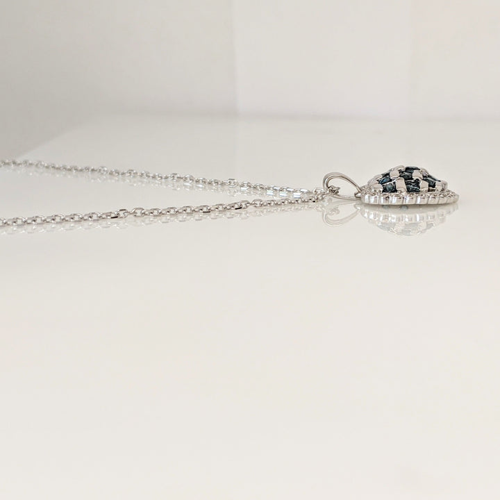 14K WHITE 1.01 CARAT TOTAL WEIGHT DIAMOND ROUND (13) BLUE I1 (21) DIAMOND ESTATE HEART PENDANT & CHAIN 5.6 GRAMS