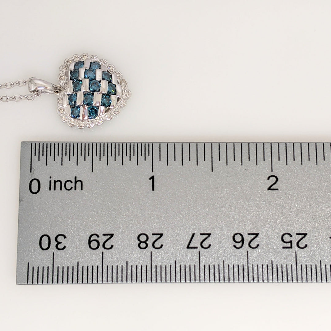 14K WHITE 1.01 CARAT TOTAL WEIGHT DIAMOND ROUND (13) BLUE I1 (21) DIAMOND ESTATE HEART PENDANT & CHAIN 5.6 GRAMS