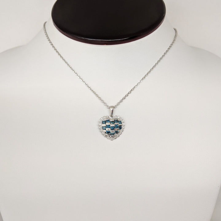 14K WHITE 1.01 CARAT TOTAL WEIGHT DIAMOND ROUND (13) BLUE I1 (21) DIAMOND ESTATE HEART PENDANT & CHAIN 5.6 GRAMS
