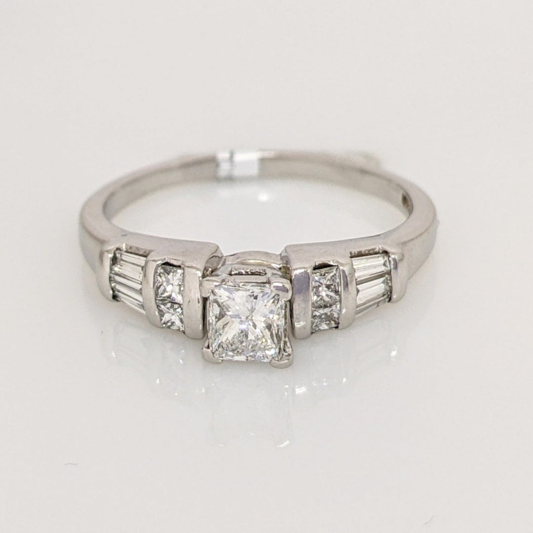 PLATINUM .62 CARAT TOTAL WEIGHT SI2 I DIAMOND PRINCESS CUT (5) BAGUETTE (6) ESTATE RING 4.3 GRAMS