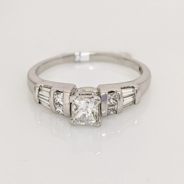 PLATINUM .62 CARAT TOTAL WEIGHT SI2 I DIAMOND PRINCESS CUT (5) BAGUETTE (6) ESTATE RING 4.3 GRAMS