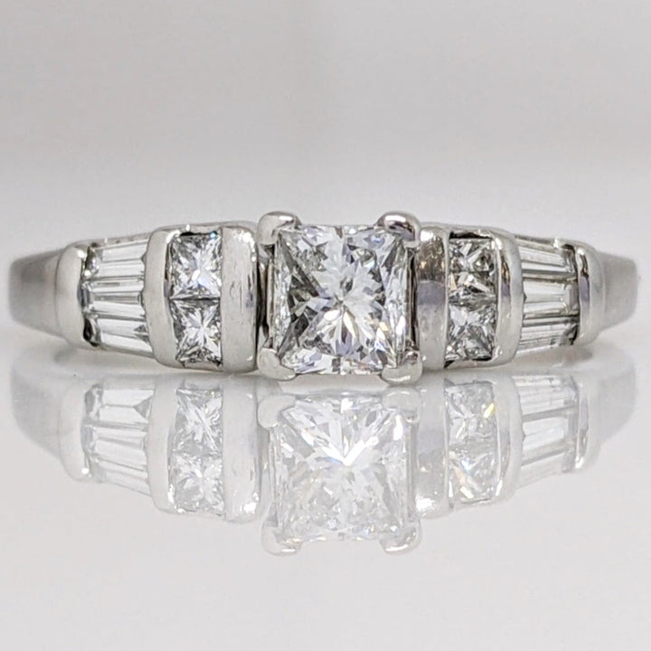 PLATINUM .62 CARAT TOTAL WEIGHT SI2 I DIAMOND PRINCESS CUT (5) BAGUETTE (6) ESTATE RING 4.3 GRAMS