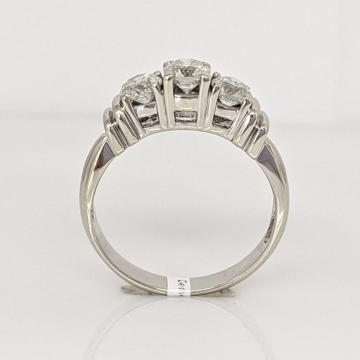 14K WHITE 1.00 CARAT TOTAL WEIGHT I2 I DIAMOND ROUND (3) ESTATE TRINITY RING 4.0 GRAMS