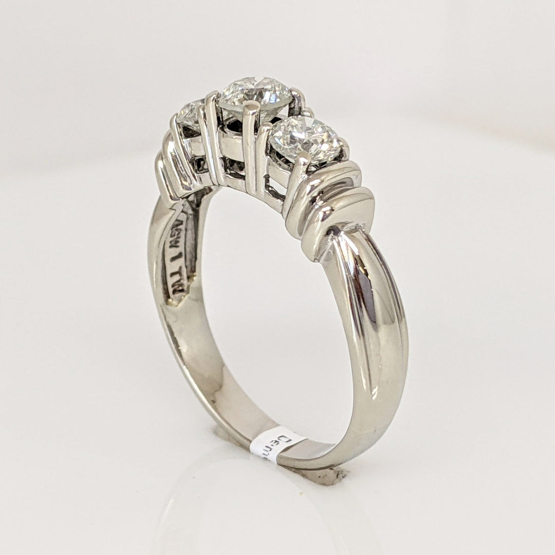 14K WHITE 1.00 CARAT TOTAL WEIGHT I2 I DIAMOND ROUND (3) ESTATE TRINITY RING 4.0 GRAMS