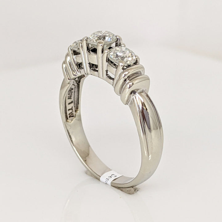 14K WHITE 1.00 CARAT TOTAL WEIGHT I2 I DIAMOND ROUND (3) ESTATE TRINITY RING 4.0 GRAMS