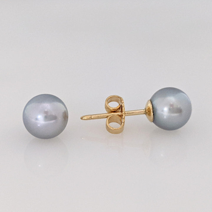 14K CULTURED PEARL DYED BLUE 7.5MM ESTATE STUD EARRINGS 2.1 GRAMS