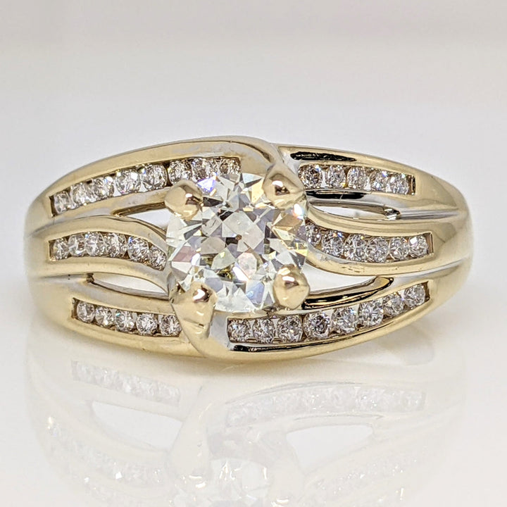 14K 1.09 CARAT TOTAL VVS1 P DIAMOND ROUND WITH .38 DIAMOND TOTAL WEIGHT 3-ROW MOUNTING ESTATE RING 7.3 GRAMS