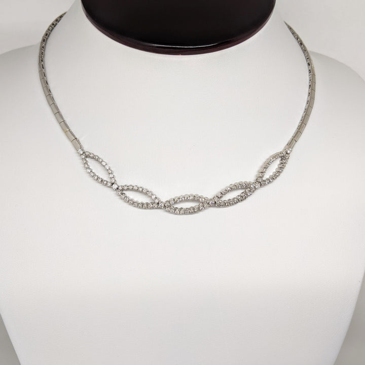 14K WHITE 1.14 CARAT TOTAL WEIGHT VS1 G DIAMOND ROUND (96) ESTATE NECKLACE 19.0 GRAMS