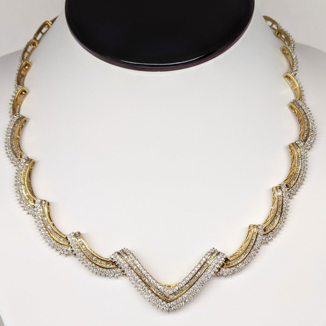 14K 7.76 CARAT TOTAL WEIGHT I1 I DIAMOND ROUND (516) BAGUETTES (26) ESTATE NECKLACE 38.6 GRAMS