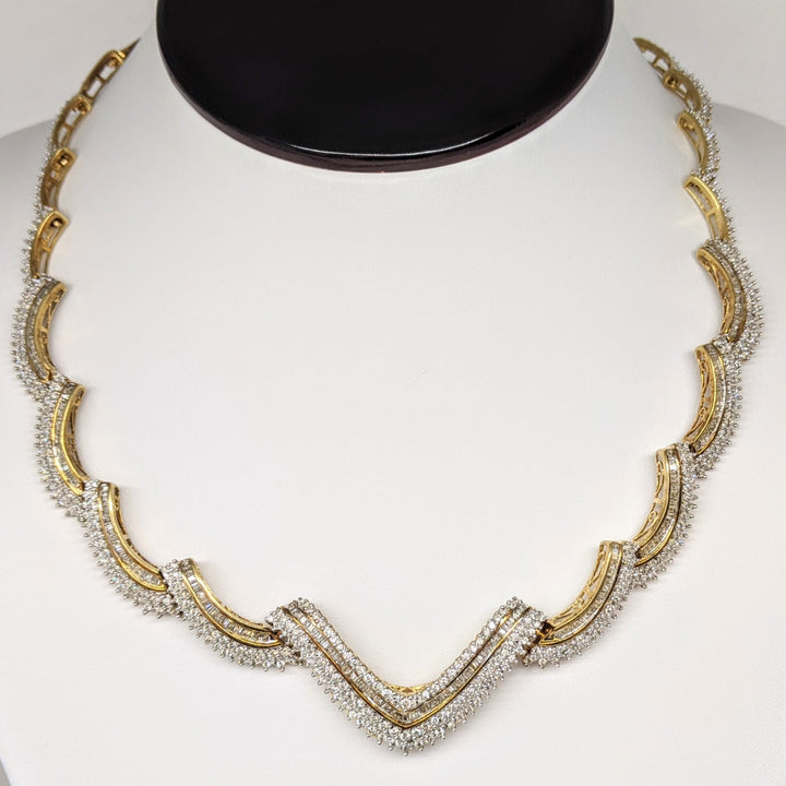 14K 7.76 CARAT TOTAL WEIGHT I1 I DIAMOND ROUND (516) BAGUETTES (26) ESTATE NECKLACE 38.6 GRAMS