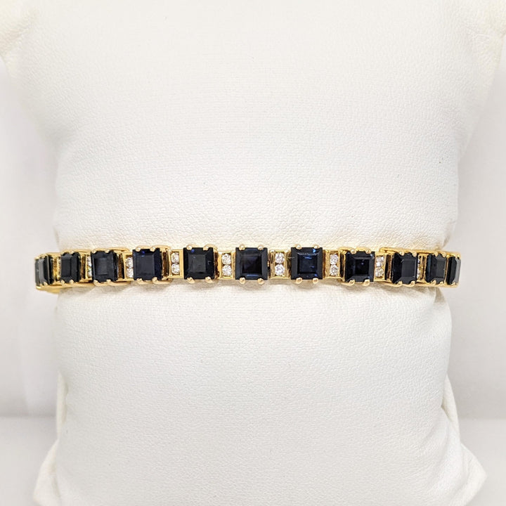 18K SAPPHIRE PRINCESS CUT 4X4 (25) WITH .50 DIAMOND TOTAL WEIGHT ESTATE BRACELET 22.3 GRAMS