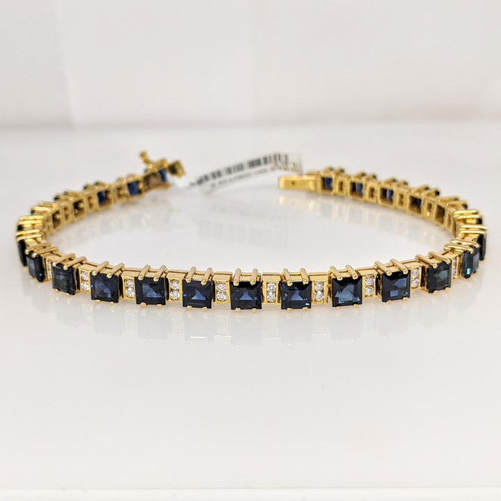 18K SAPPHIRE PRINCESS CUT 4X4 (25) WITH .50 DIAMOND TOTAL WEIGHT ESTATE BRACELET 22.3 GRAMS