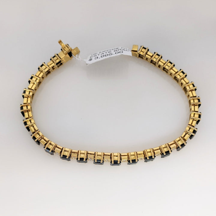 18K SAPPHIRE PRINCESS CUT 4X4 (25) WITH .50 DIAMOND TOTAL WEIGHT ESTATE BRACELET 22.3 GRAMS