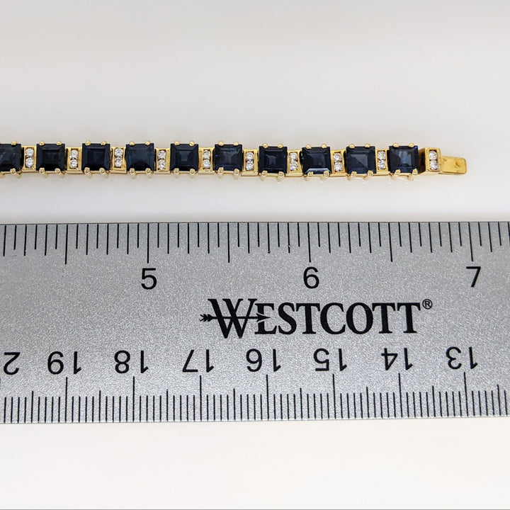 18K SAPPHIRE PRINCESS CUT 4X4 (25) WITH .50 DIAMOND TOTAL WEIGHT ESTATE BRACELET 22.3 GRAMS
