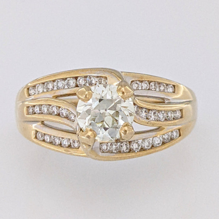 14K 1.09 CARAT TOTAL VVS1 P DIAMOND ROUND WITH .38 DIAMOND TOTAL WEIGHT 3-ROW MOUNTING ESTATE RING 7.3 GRAMS