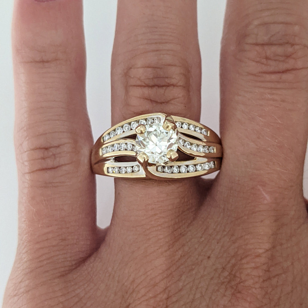 14K 1.09 CARAT TOTAL VVS1 P DIAMOND ROUND WITH .38 DIAMOND TOTAL WEIGHT 3-ROW MOUNTING ESTATE RING 7.3 GRAMS