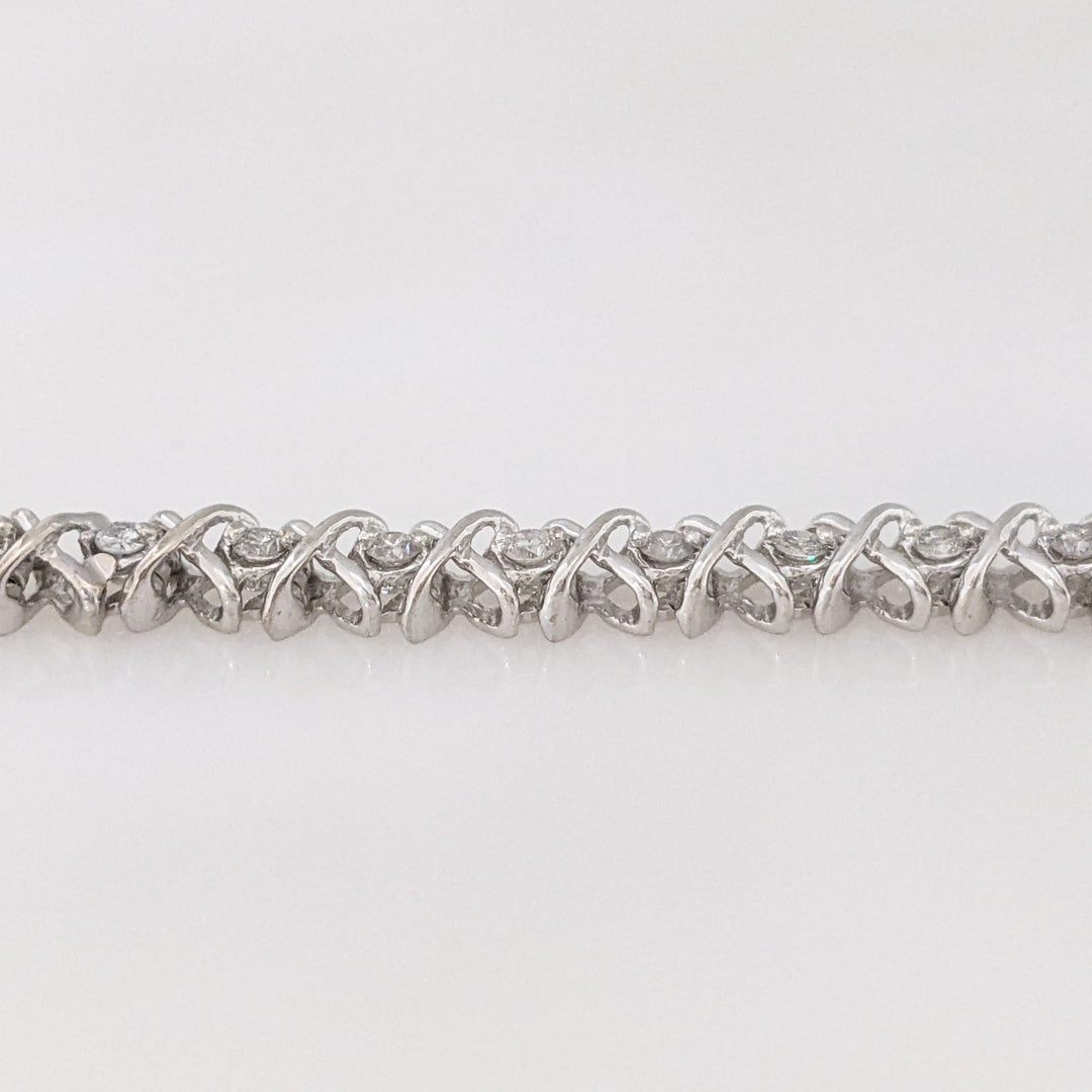 14K WHITE 1.28 CARAT TOTAL WEIGHT I1 I DIAMOND ROUND (32) "X" LINK ESTATE BRACELET 15.1 GRAMS