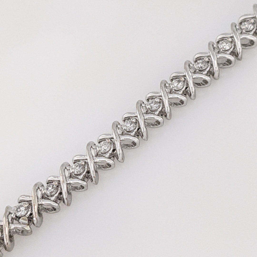 14K WHITE 1.28 CARAT TOTAL WEIGHT I1 I DIAMOND ROUND (32) "X" LINK ESTATE BRACELET 15.1 GRAMS