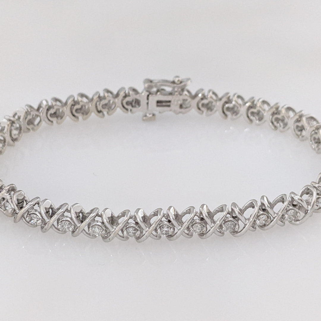 14K WHITE 1.28 CARAT TOTAL WEIGHT I1 I DIAMOND ROUND (32) "X" LINK ESTATE BRACELET 15.1 GRAMS