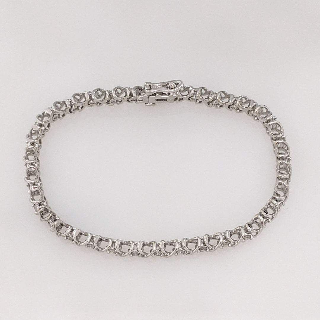 14K WHITE 1.28 CARAT TOTAL WEIGHT I1 I DIAMOND ROUND (32) "X" LINK ESTATE BRACELET 15.1 GRAMS