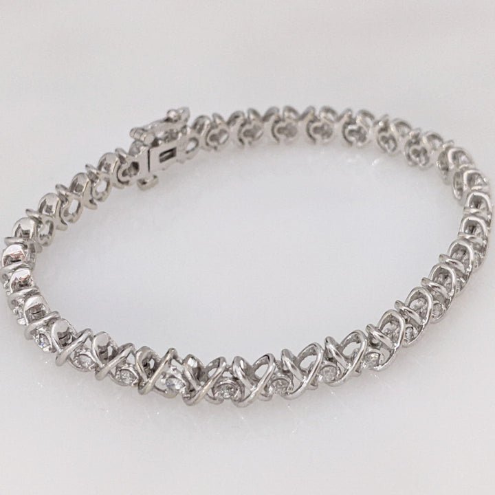 14K WHITE 1.28 CARAT TOTAL WEIGHT I1 I DIAMOND ROUND (32) "X" LINK ESTATE BRACELET 15.1 GRAMS