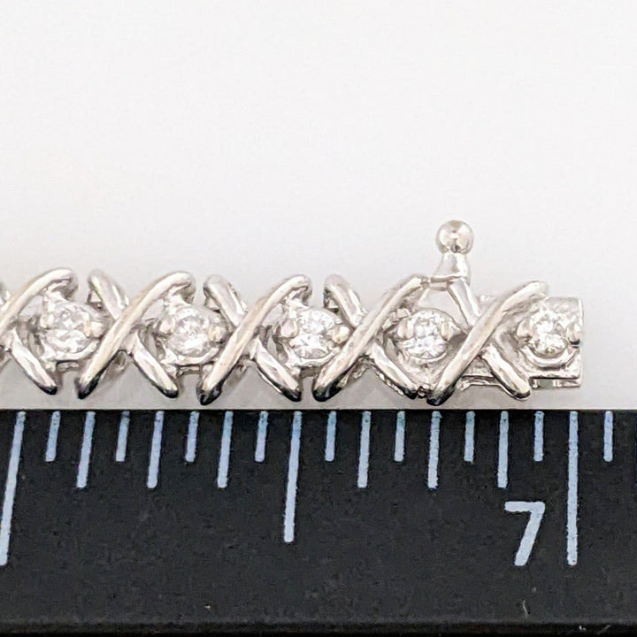 14K WHITE 1.28 CARAT TOTAL WEIGHT I1 I DIAMOND ROUND (32) "X" LINK ESTATE BRACELET 15.1 GRAMS