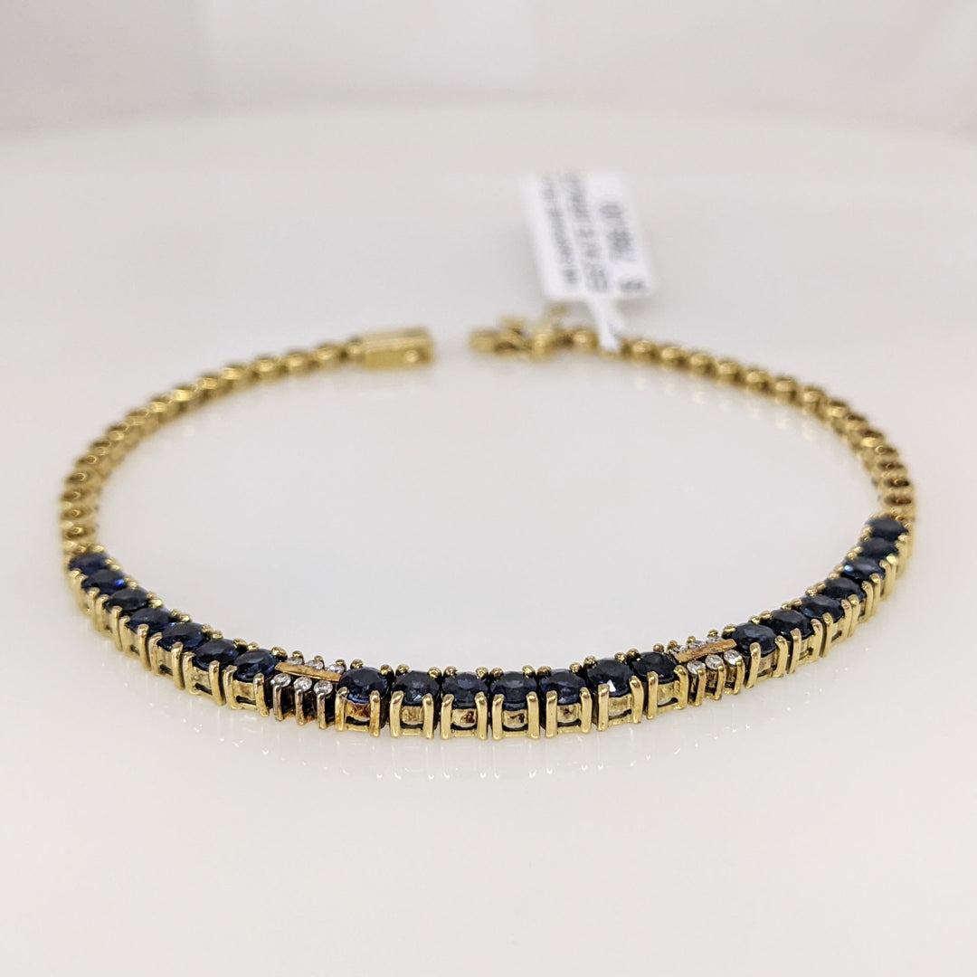 14K SAPPHIRE ROUND (21) WITH (12) MELEE ESTATE BRACELET 7.7 GRAMS