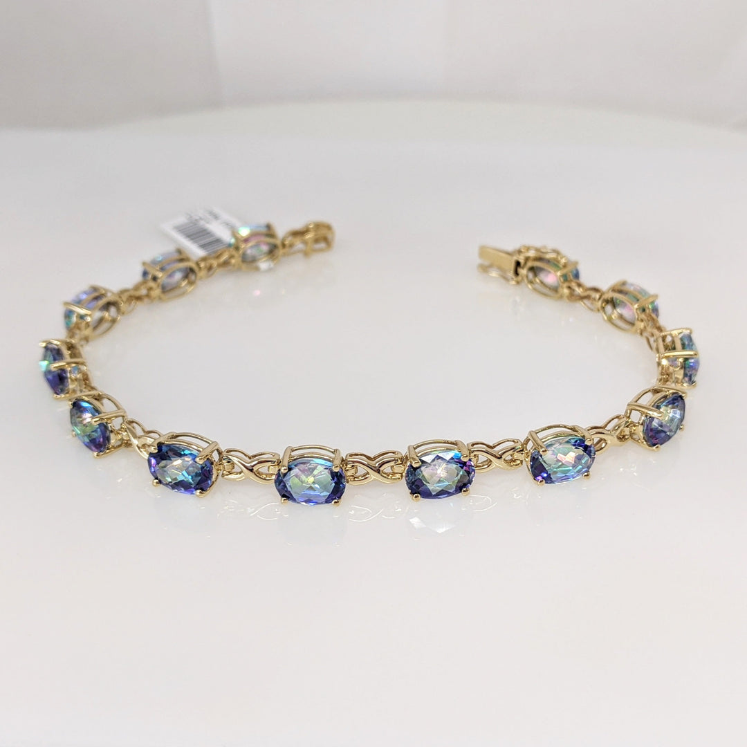 14K MYSTIC TOPAZ OVAL (13) 6X8 ESTATE BRACELET 12.1 GRAMS