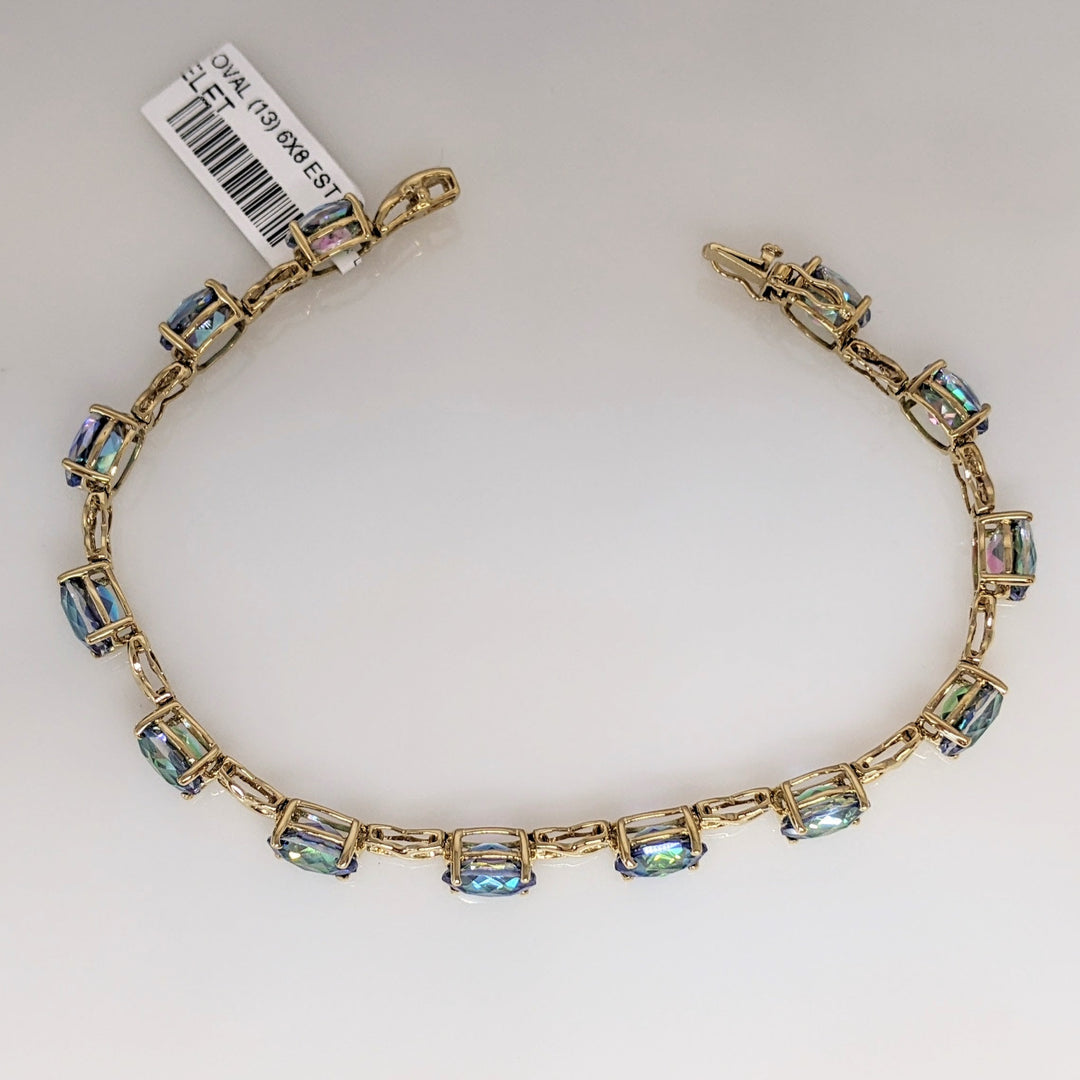14K MYSTIC TOPAZ OVAL (13) 6X8 ESTATE BRACELET 12.1 GRAMS