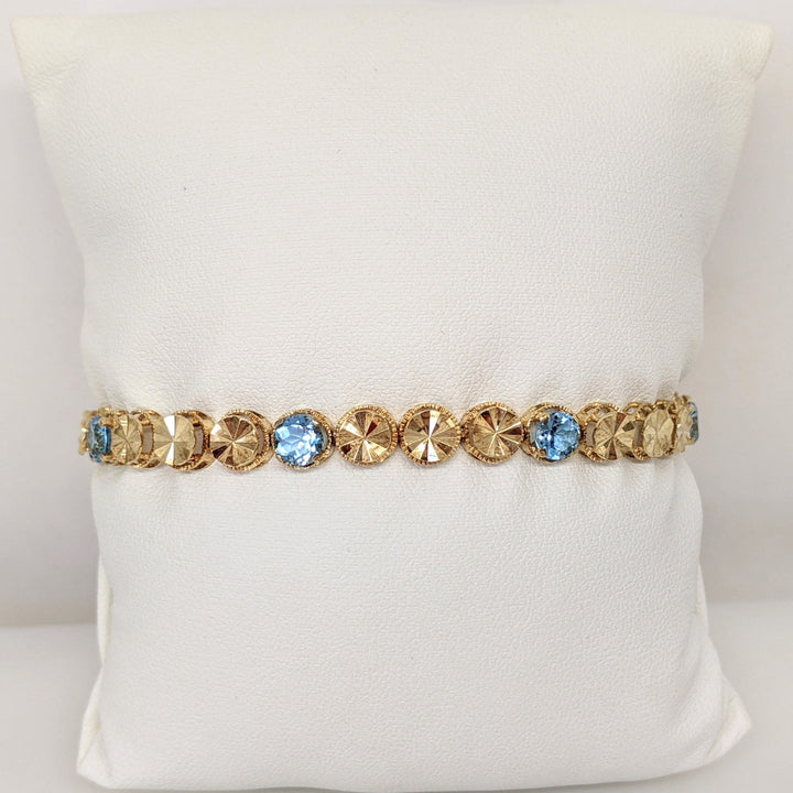 14K BLUE TOPAZ ROUND (7) 5MM TENNIS ESTATE BRACELET 10.4 GRAMS