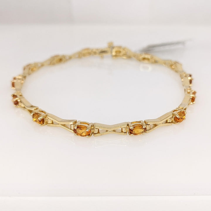 14K CITRINE OVAL (14) 3X5 "X" LINK ESTATE BRACELET 11.6 GRAMS