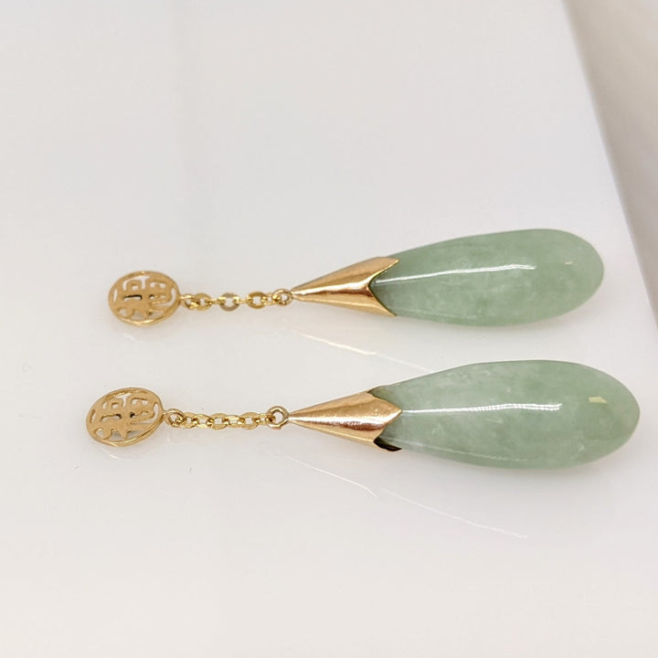 14K JADE DROP DANGLE ESTATE EARRINGS 4.4 GRAMS