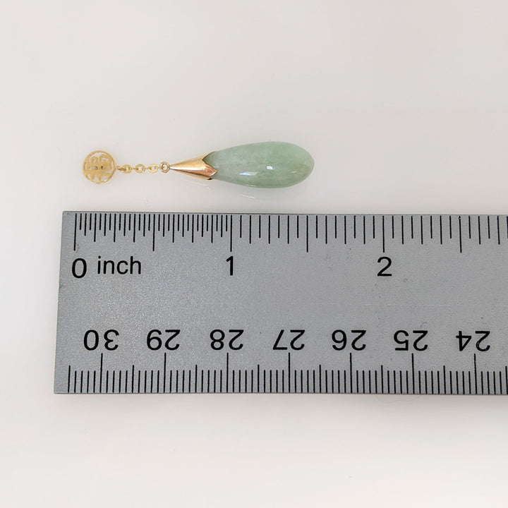 14K JADE DROP DANGLE ESTATE EARRINGS 4.4 GRAMS