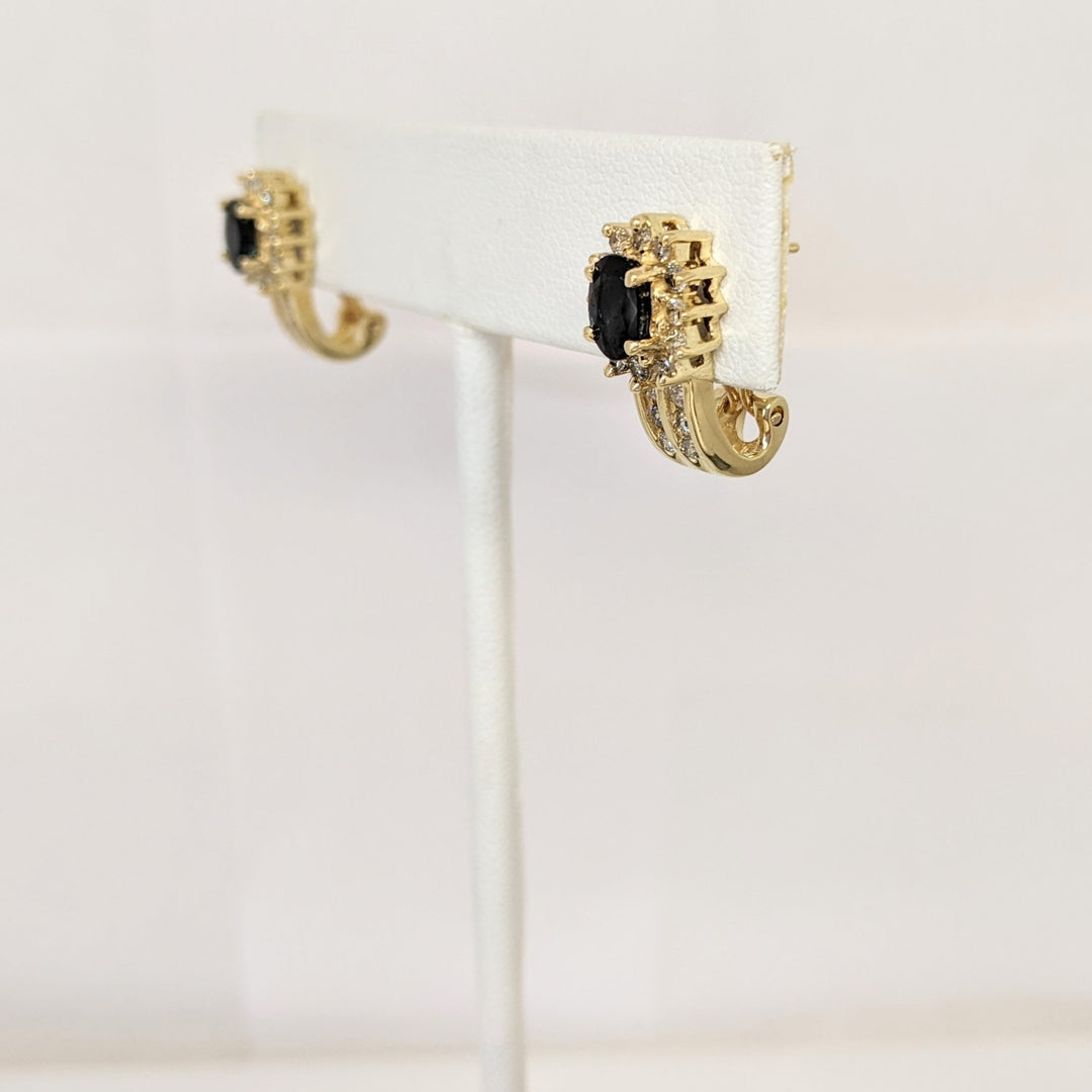 14K SAPPHIRE OVAL 4X6 WITH (36) MELEE ESTATE EARRINGS 4.7 GRAMS