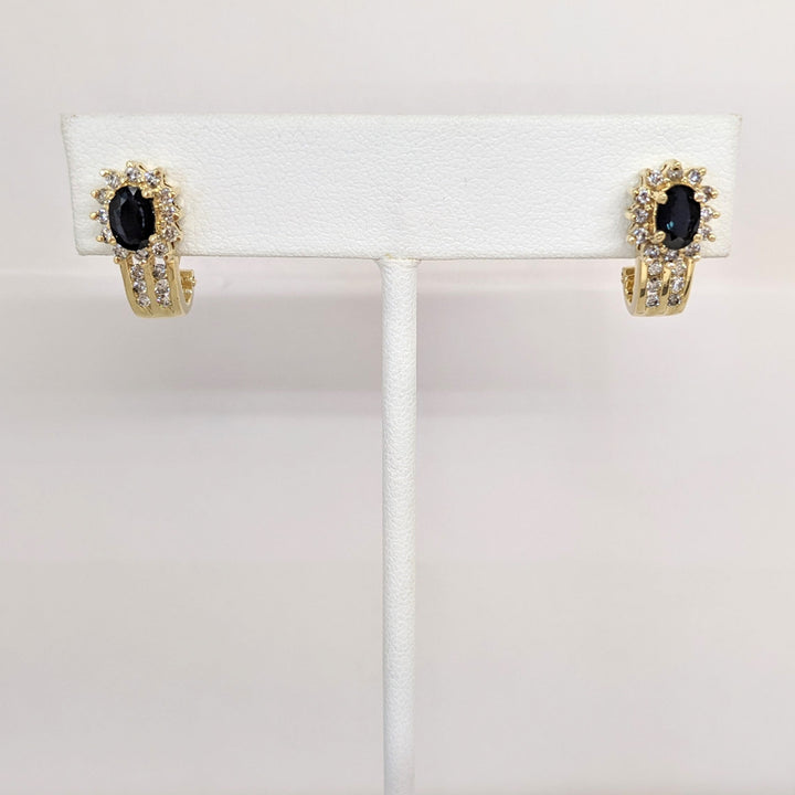 14K SAPPHIRE OVAL 4X6 WITH (36) MELEE ESTATE EARRINGS 4.7 GRAMS