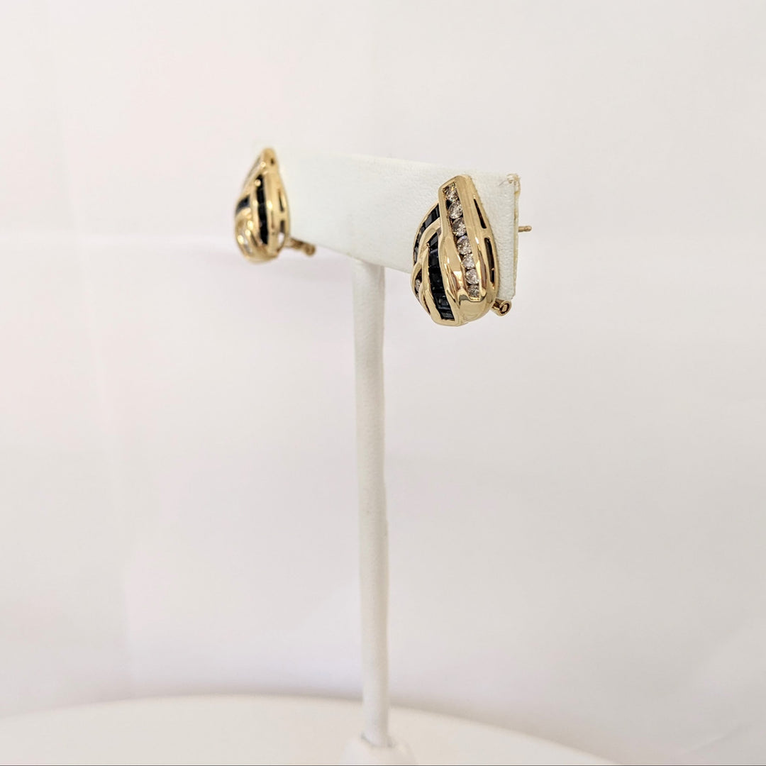 14K SAPPHIRE PRINCESS CUT (20) WITH (20) MELEE ESTATE EARRINGS 6.5 GRAMS