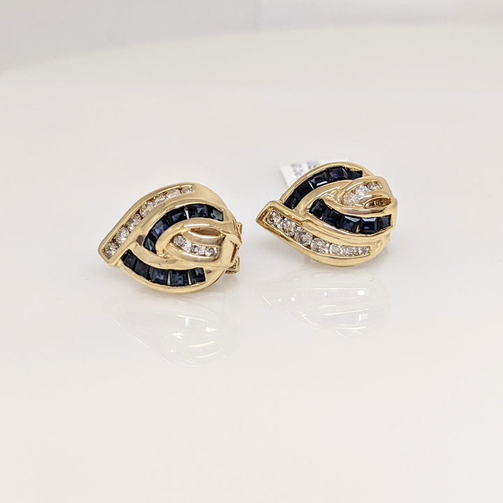 14K SAPPHIRE PRINCESS CUT (20) WITH (20) MELEE ESTATE EARRINGS 6.5 GRAMS