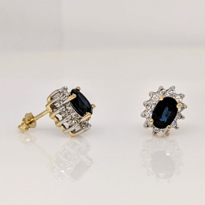 14K SAPPHIRE OVAL 4X6 WITH (24) MELEE HALO ESTATE EARRINGS 2.5 GRAMS