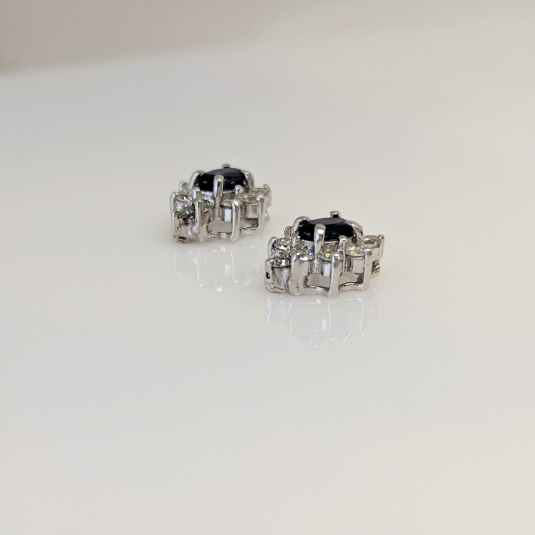 14K WHITE SAPPHIRE OVAL 3X5 (2) WITH MELEE .27 DIAMOND TOTAL WEIGHT ESTATE EARRINGS 1.1 GRAMS