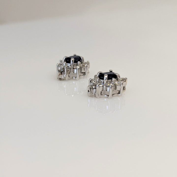 14K WHITE SAPPHIRE OVAL 3X5 (2) WITH MELEE .27 DIAMOND TOTAL WEIGHT ESTATE EARRINGS 1.1 GRAMS